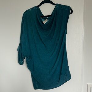 Free People asymmetrical short sleeve dark teal top in size small
